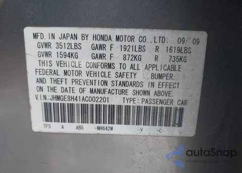 2010 Honda Fit Sport из США, поврежденный, VIN JHMGE8H41AC002201